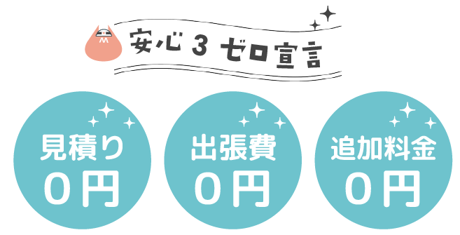 安心3ゼロ宣言、見積もり0円・出張費0円・追加料金0円